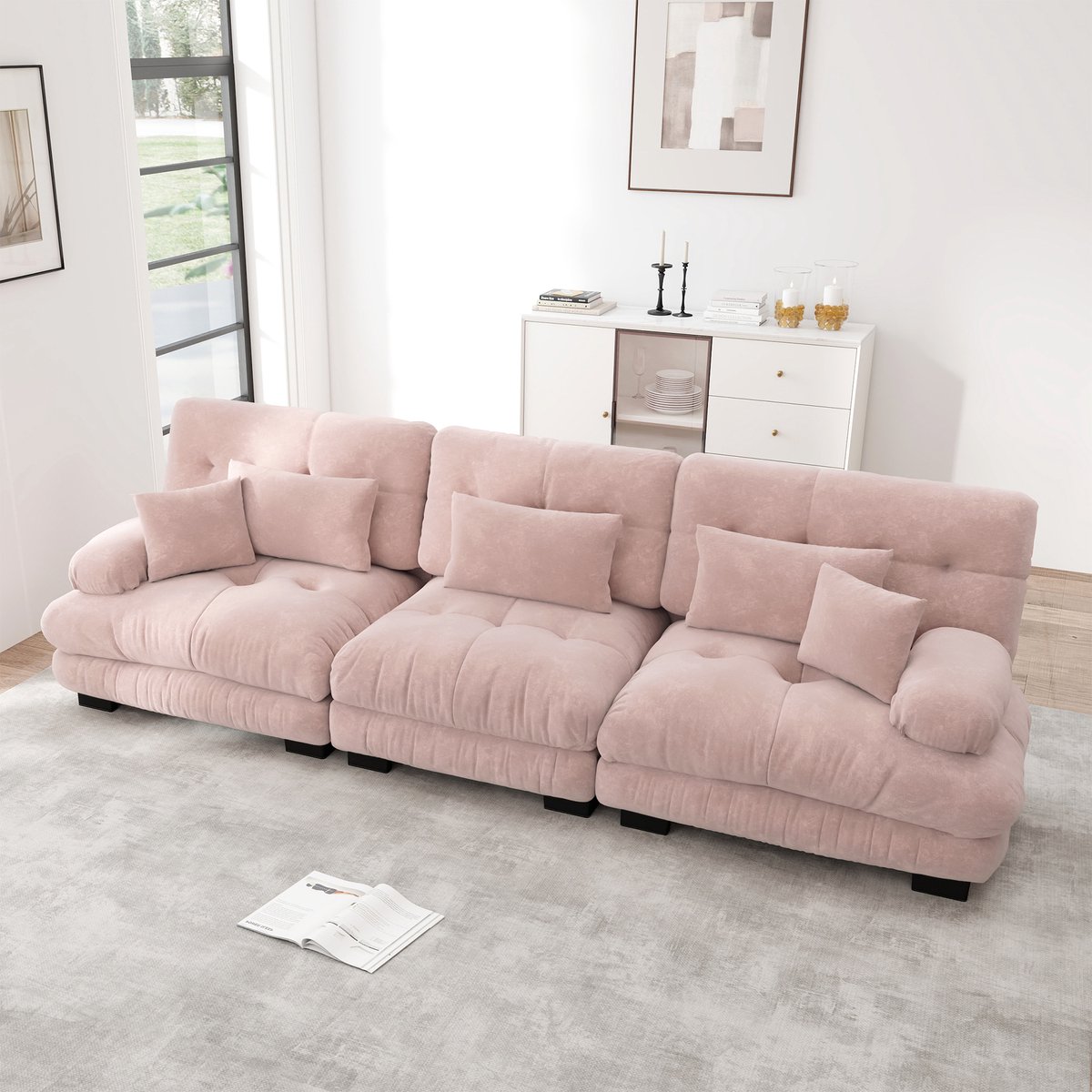 Sweiko Hoekbank - 3 zits - Chenille stof - Modulaire bank - Met kussens - Roze