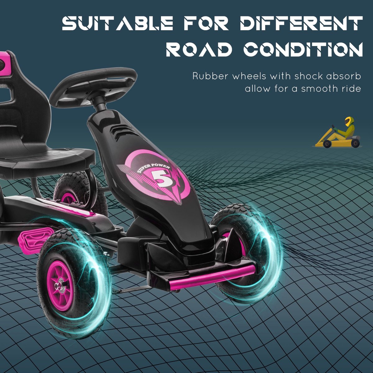 HOMCOM kinderkart - met pedalen - verstelbare zitting - zwart — afbeelding 7