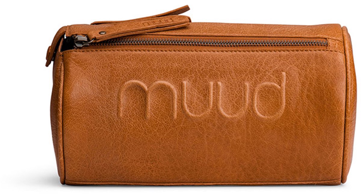 MUUD Drew toilettas Whisky - Handgemaakt leren toilettas 17x25xØ14cm