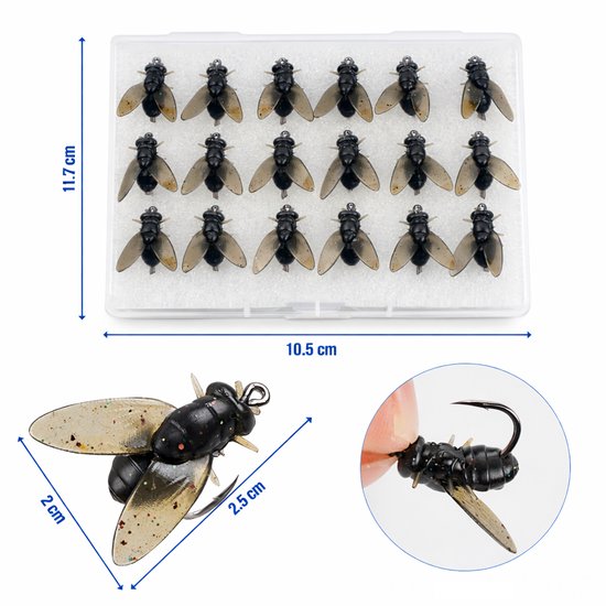 S&D - 18x Kunstvliegen in Doosje - Bionische Vliegvissen Vliegjes 2cm - Forel, Baars & Zalm van S&D — afbeelding 3