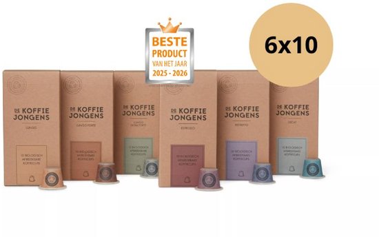De Koffiejongens - Proefpakket - geschikt voor Nespresso - 100% biologische koffie - 6x10 composteerbare koffiecups