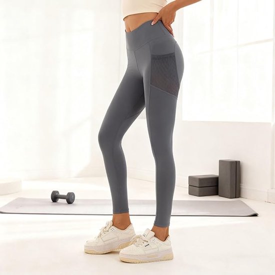Nauwsluitende sportbroek - Hoogtaille Yoga broek met Zijzakken - Zachte en Rekbare Gemengde Stof,Ademend en Comfortabel - Skinny Fit met Elastische Taille - Geschikt voor Yoga, Fitness, Wandelen en Dagelijks Gebruik(Grijs, maat XL) van Merkloos — afbeelding 5