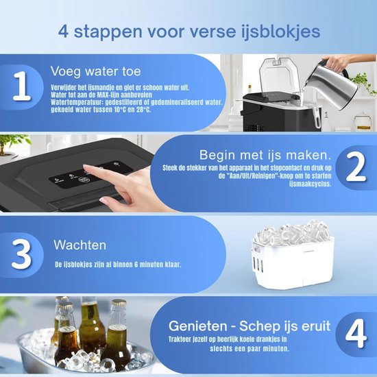 AMA® Ijsblokjesmachine - Zelfreinigende Ijsblokjesmaker, Ijsblokmaker - Draagbaar met Handvat - 22.5x29x29.5cm van Merkloos — afbeelding 5