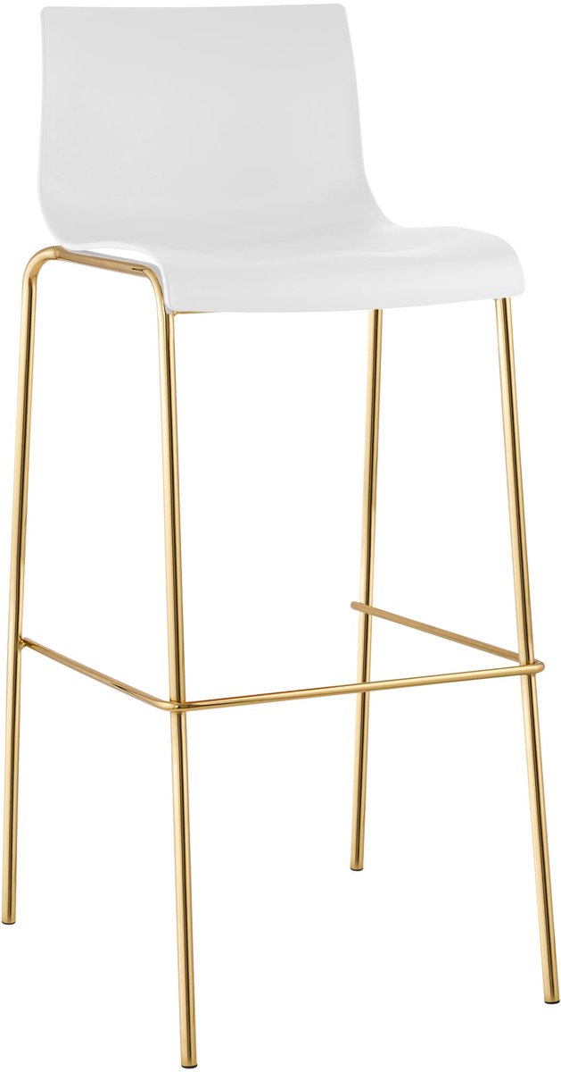CLP Barkruk met rugleuning en voetsteun Hover - Stapelbaar - Metalen Frame in Goudlook - Belastbaar tot 150 kg - Kunststof - wit/goud