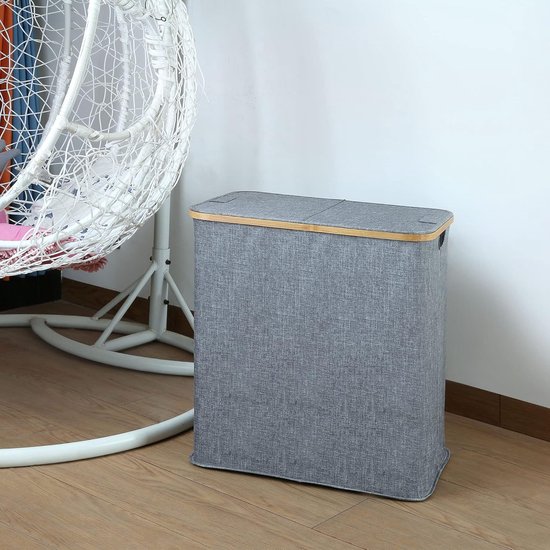 IHOMAGIC Rechthoekige wasmand met wieltjes, 62 liter, hoge wasmand met