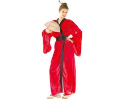 Joya Party® Geisha Kostuum Dames | Aziatische Kimono Jurk Rood met Zwarte Riem | Japanse Verkleedjurk Vrouwen | Verkleedjurk Vrouw | Verkleedkostuum Carnaval & Themafeest | Maat S/M