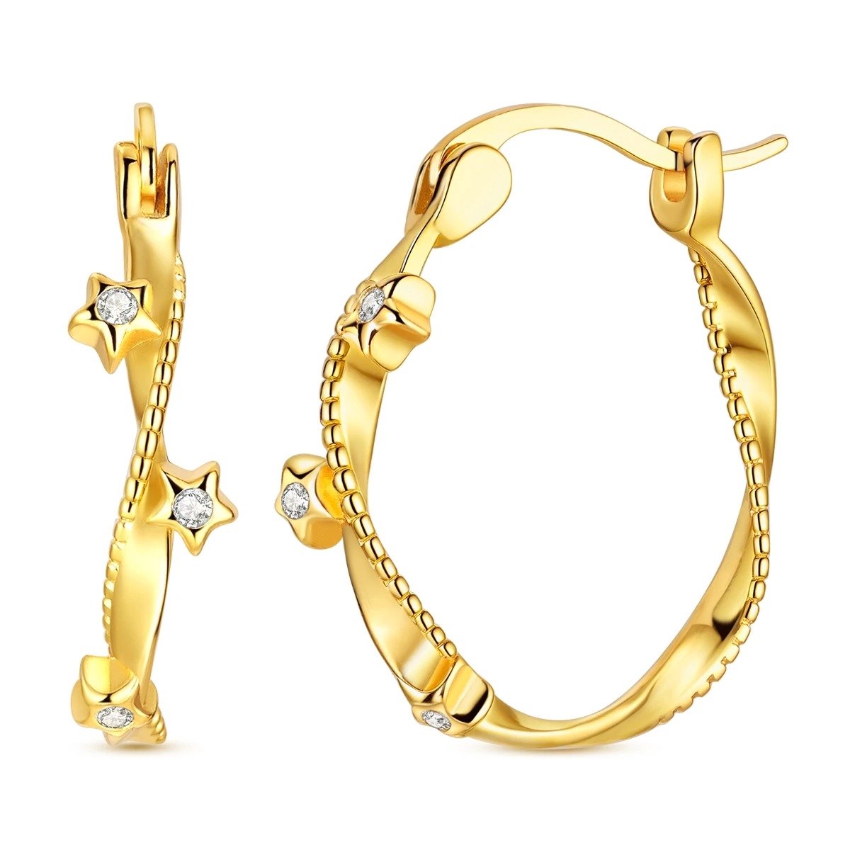 Ster Hoop Oorbellen Set met Zirkonia Stenen - 18K Verguld Dames Oorbellen - 925 Sterling Zilver - Dames Sieraden