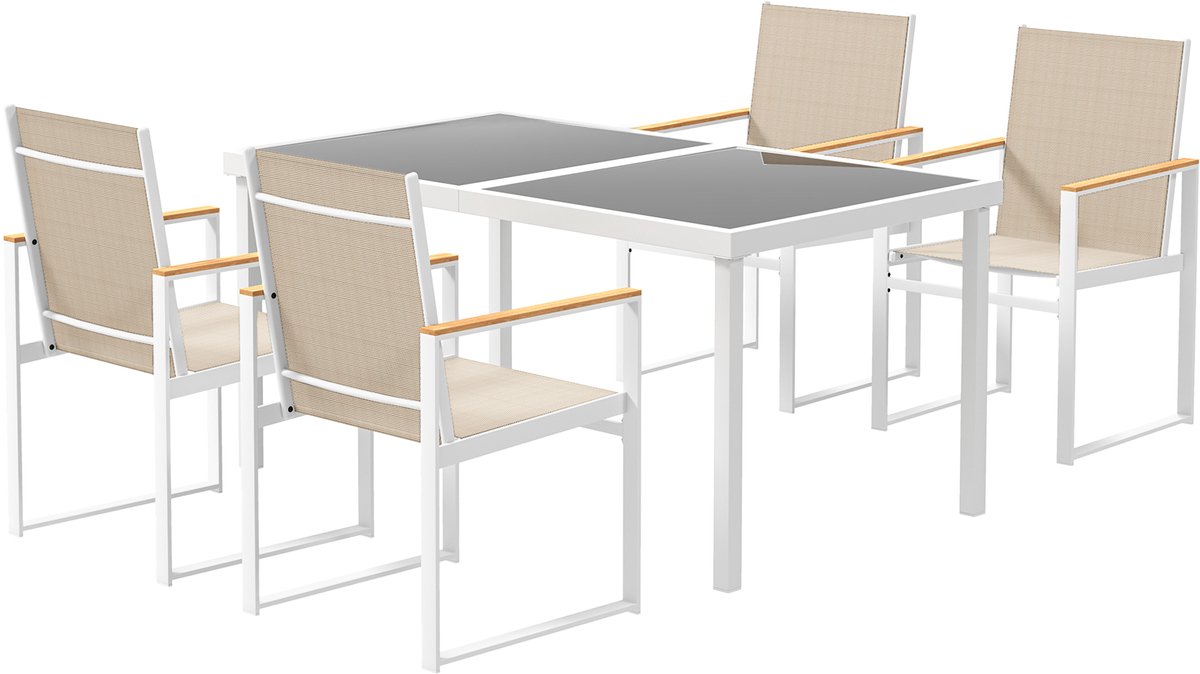 Balkonset 4 personen - Tuinset - Bistroset - Meerkleurig - Weerbestendig - 4 delig - 4 stoelen - 4 personen - Gecoat staal - Onderhoudsvrij staal