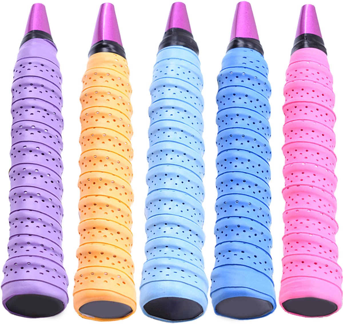 JeiibrZui Badminton grip tape - Peak racket grip handgreep - Comfortabele, ademende, geperforeerde grip voor een beter gevoel en schokabsorptie - 5 stuks - Universeel + Paars