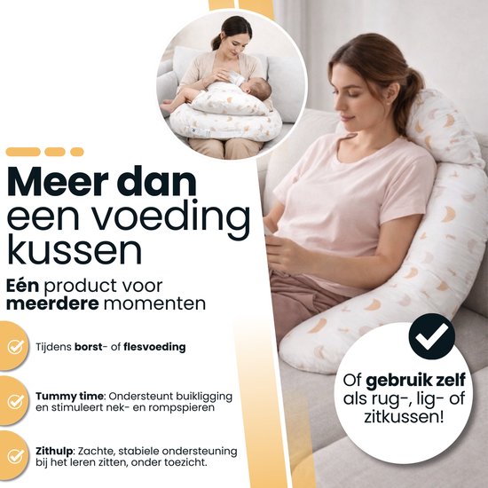 Laavir® Voedingskussen - 3-in-1 Zwangerschapskussen met Afneembare Hoes - Ergonomisch Baby Voedingskussen - Ondersteuning bij Borstvoeding & Flesvoeding - Maan & Ster Design - Wit van Merkloos — afbeelding 3