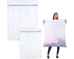 2 x Grote wasnet 60 x 80 cm + 90 x 110 cm Stevige polyester waszak met ritssluiting voor Jas Jurk - Beddengoed - Deken Laken - Quilt Tapijt - Gordijnen - Donsjack - Reisorganisator (wit)|Cyslmuk®