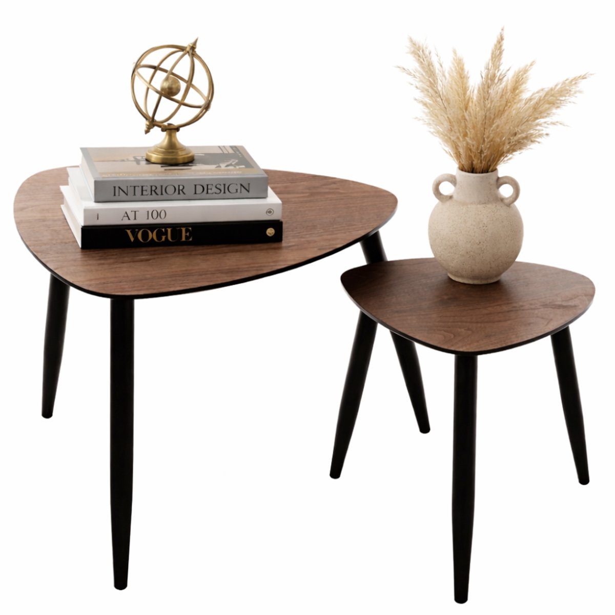 MISOU Bijzettafel - set van 2 - Organisch - Koffietafel - Modern - Walnoot Hout - Bruin - Tafeltjes - 60x48cm - 40x40cm - SILVA