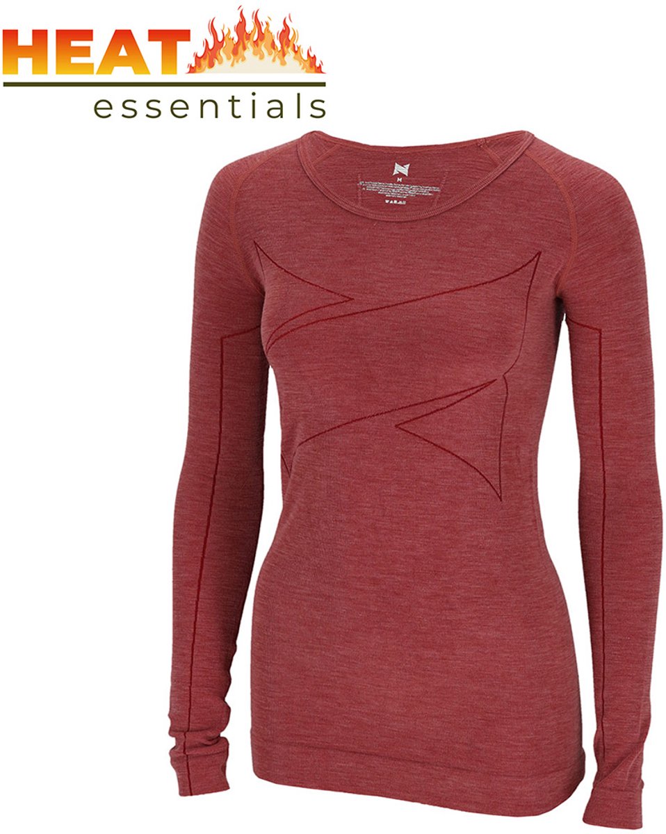 Heat Essentials Thermoshirt Dames- Merinowol - Rood- L - Thermokleding Dames- Thermo Ondergoed Dames