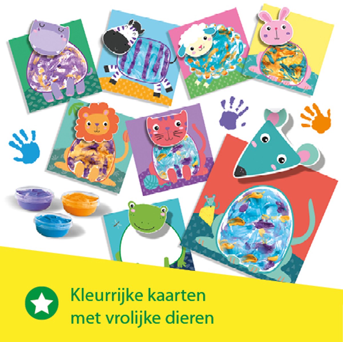 SES Creative - My First - Vingerverf dieren - 8 grote Dierenkaarten met Sticker Hoofden - Goed Uitwasbaar – Glutenvrij – voor 1 tot 4 jaar — afbeelding 4