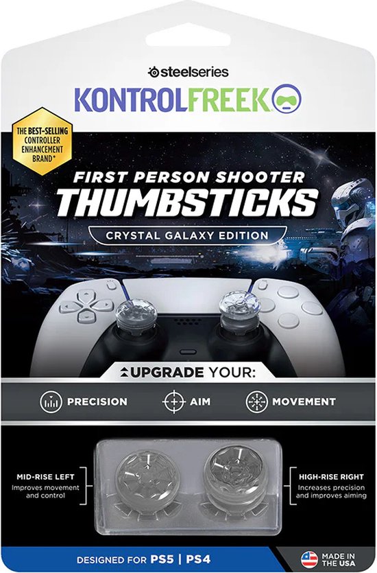 Foto: Kontrolfreek fps freek crystal galaxy edition voor playstation 5 ps5 en playstation 4 ps4 performance thumbsticks 1 high rise 1 mid rise