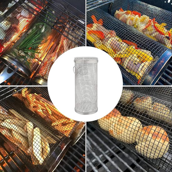 Ronde rollende grillmanden Barbecuegereedschap Grillkooi for grill Groenten, vis, vlees BBQ-grillmand Kookgerei BBQ-accessoires Picknick Camping BBQ-accessoires (Color : 1PC, Size : Length 20cm