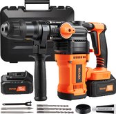 Bol.com Vevor - Boorhamer - Boor - Betonboor - Met Koffer - Met Accessoires - 2x Accu - 20V - 26mm - SDS Plus aanbieding