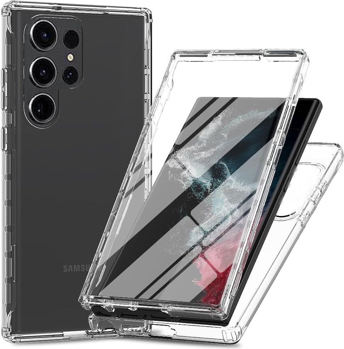 Hoesje + Screenprotector geschikt voor Samsung Galaxy S24 Ultra - 2in1 Case Transparant