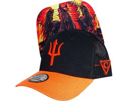 Capiche® Trucker Pet Heren – Aethon Brandende Paarden – Zwart & Oranje – Verstelbaar met Druksluiting – Sportcap – Trucker Cap – Capiche Caps