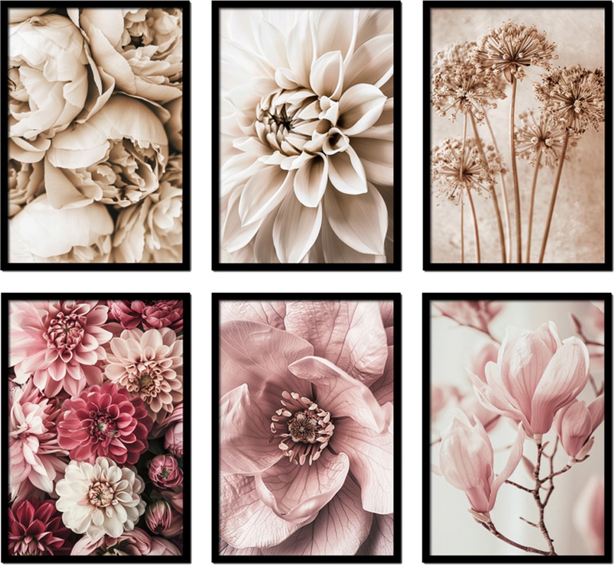 Bloemen posters A4 - Pioenrozen Vintage Woonkamer Keuken Slaapkamer