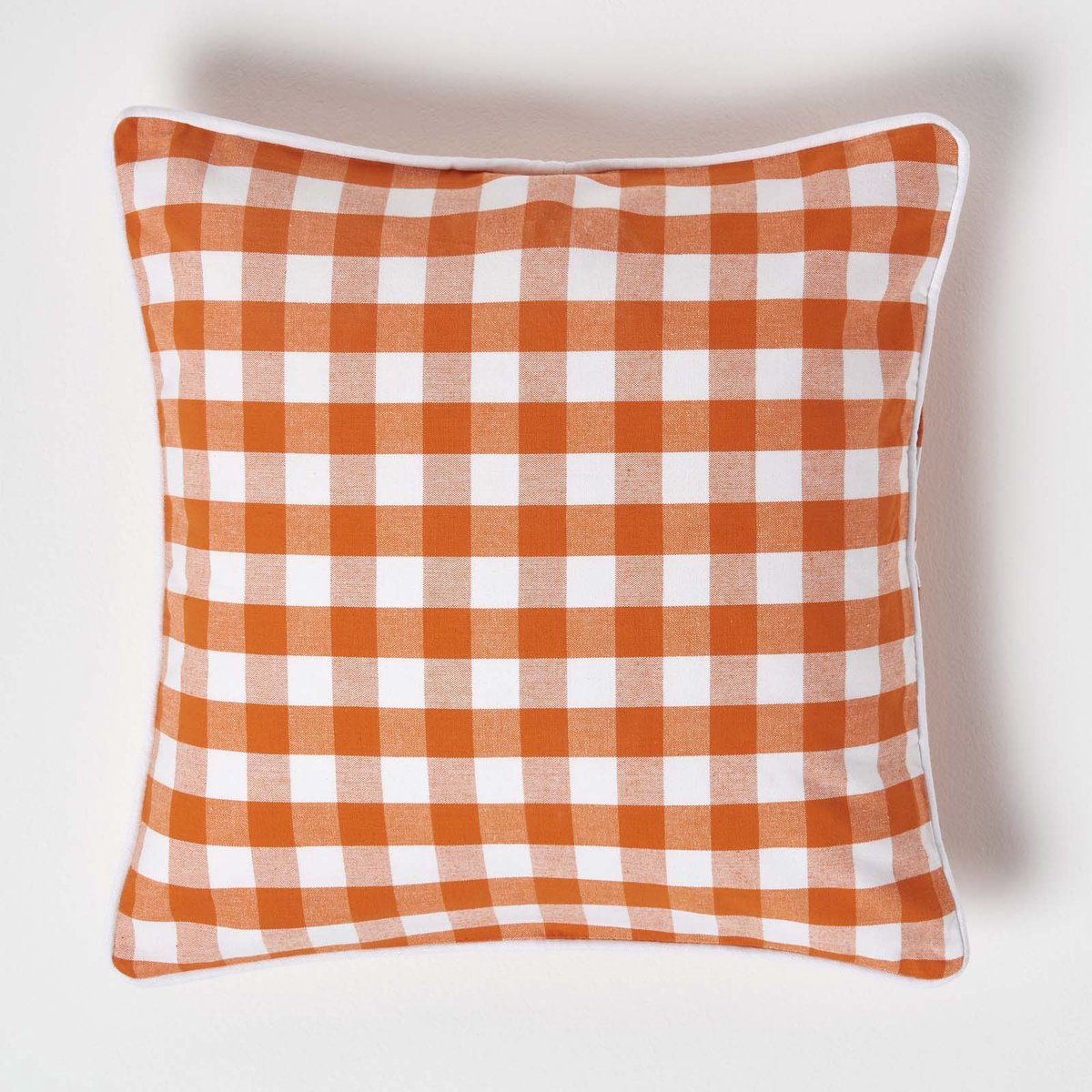 Homescapes Oranje geruite kussenhoes 45 x 45 cm gemaakt van 100% katoen