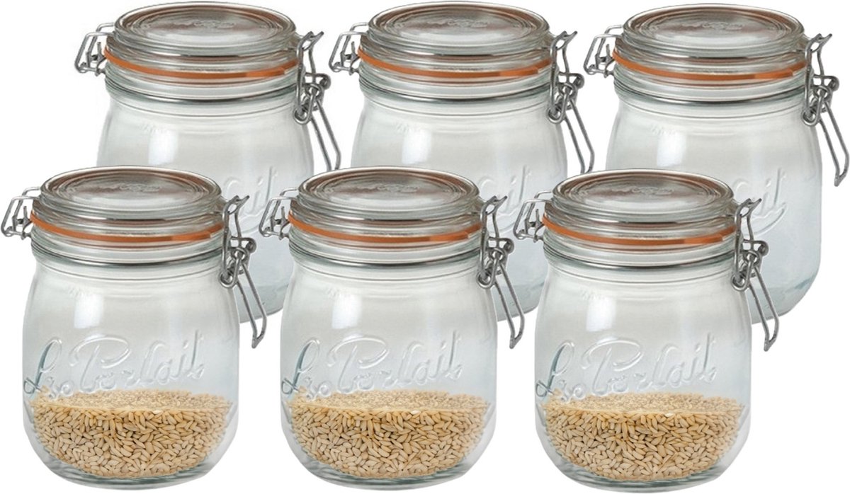 Le Parfait Voorraad/weckpot - 6x - glas - transparant - 11 x 8,5 cm - 500 ml