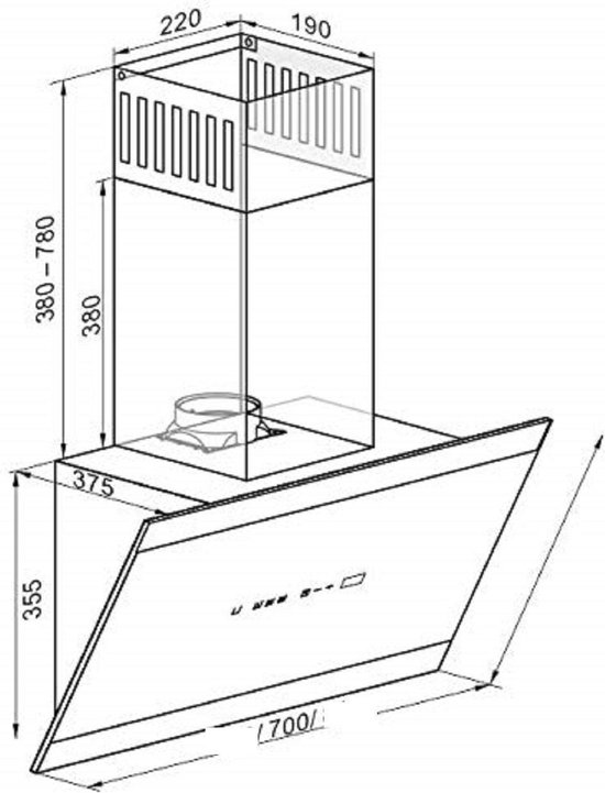 Kaiser Waskap AT 7435 ECO, Afzuigkap 70 cm, roestvrij staal, glas