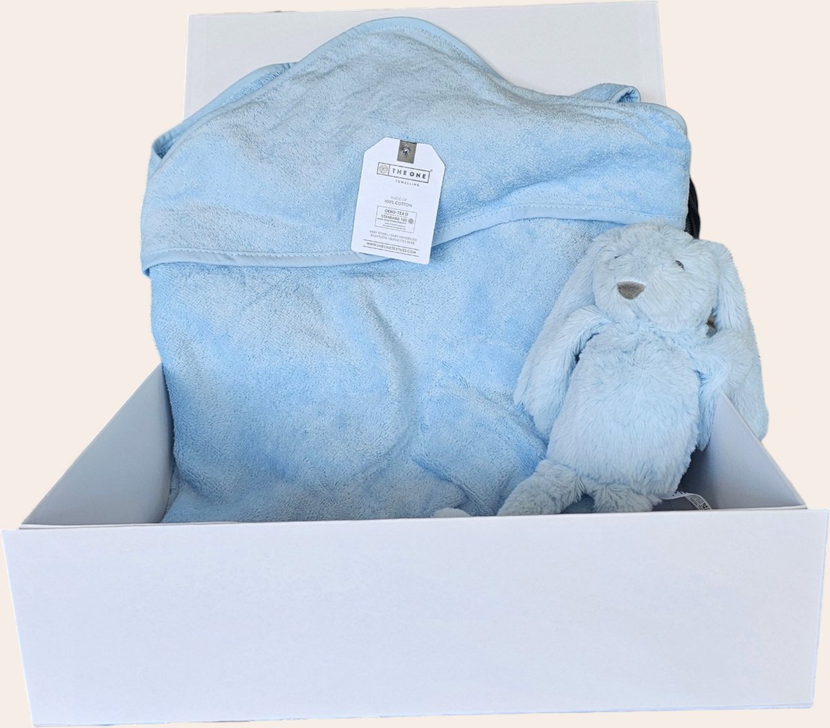 Goedkoopste Het Perfecte Kraamcadeau blauw Badcape en Knuffelkonijn met Personalisatie