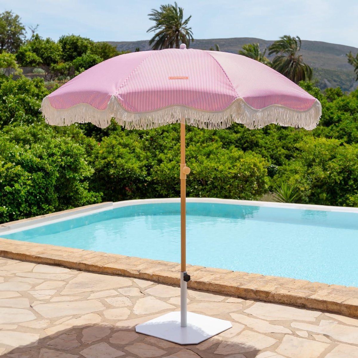 Strandparasol in beige, 210 x 170 cm, UPF 50+ UV-bescherming, waterdicht - Tuinparasol voor groot terras.