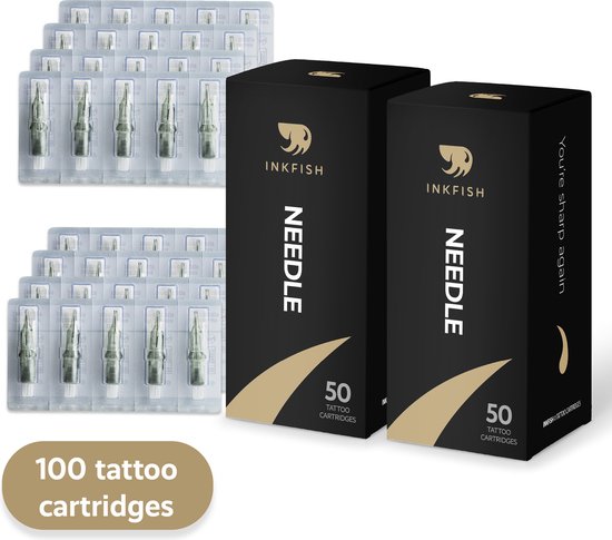 Foto: Inkfish 100 stuks professionele tattoo naalden geschikt voor tattoo machines en inkt voor beginner gevorderden verzorging cartridge needles set pmu compleet zwart stick and poke kit gun