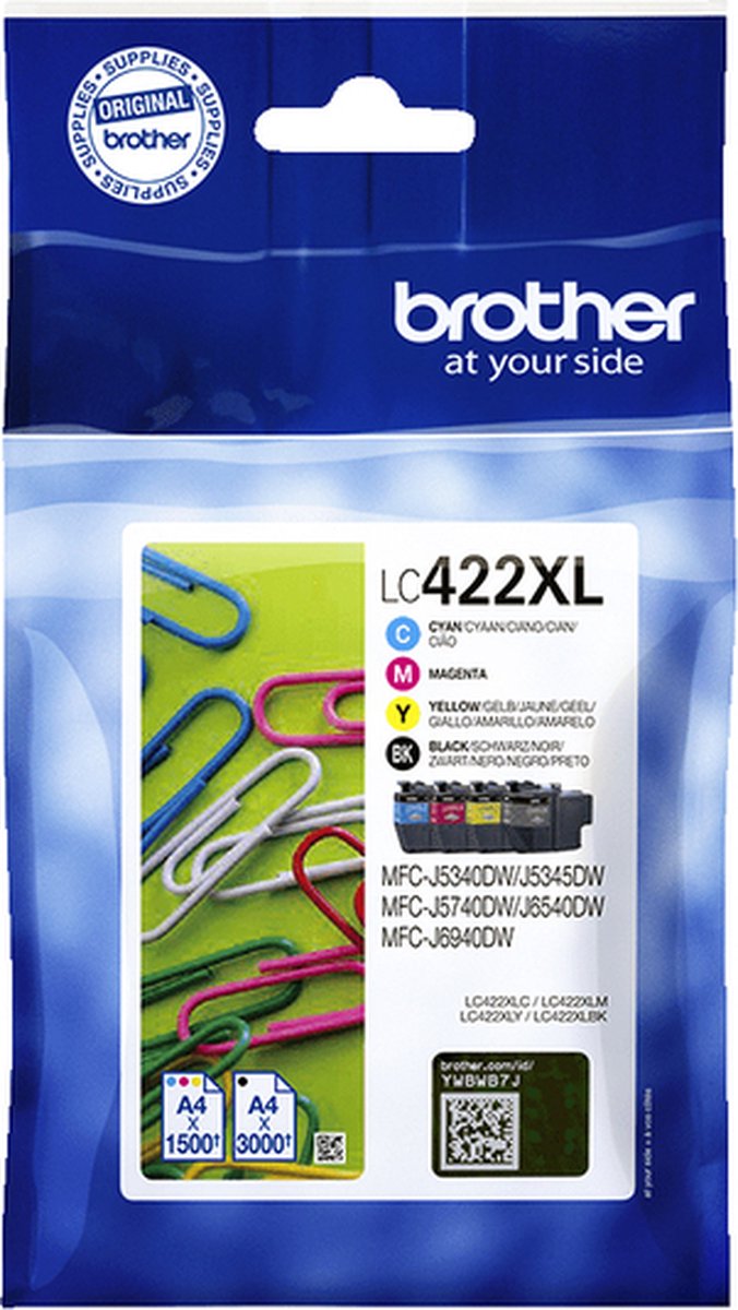 Brother LC-422XLVAL inktcartridge 4 stuk(s) Origineel Zwart, Cyaan, Magenta, Geel