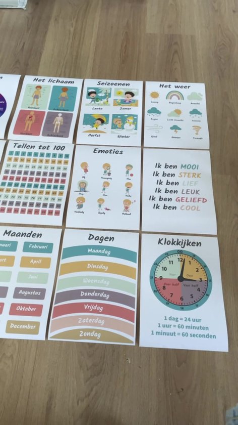 Posters éducatifs Evember - Lot De 12 Affiches (lettres, Chiffres, Heures) Pour Maternelle, Maison, école - 40x40 Cm
