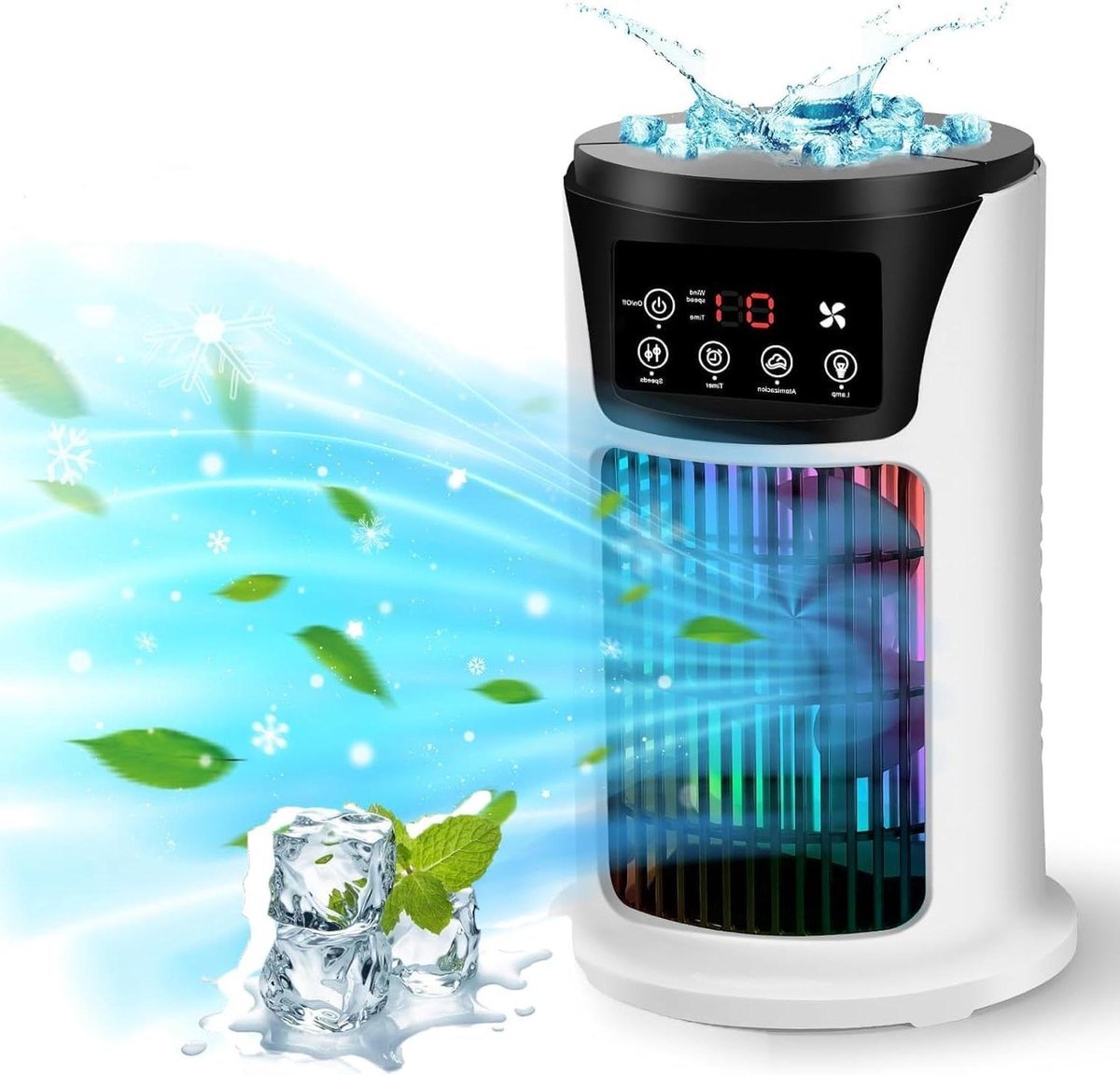 Mobiele airconditioner draagbare 5-in-1 airconditioning 300 ml luchtkoeler 6 ventilatorsnelheidsmodi 7 kleuren mini-airconditioning ideaal voor thuis en kantoor Luchtkoeler