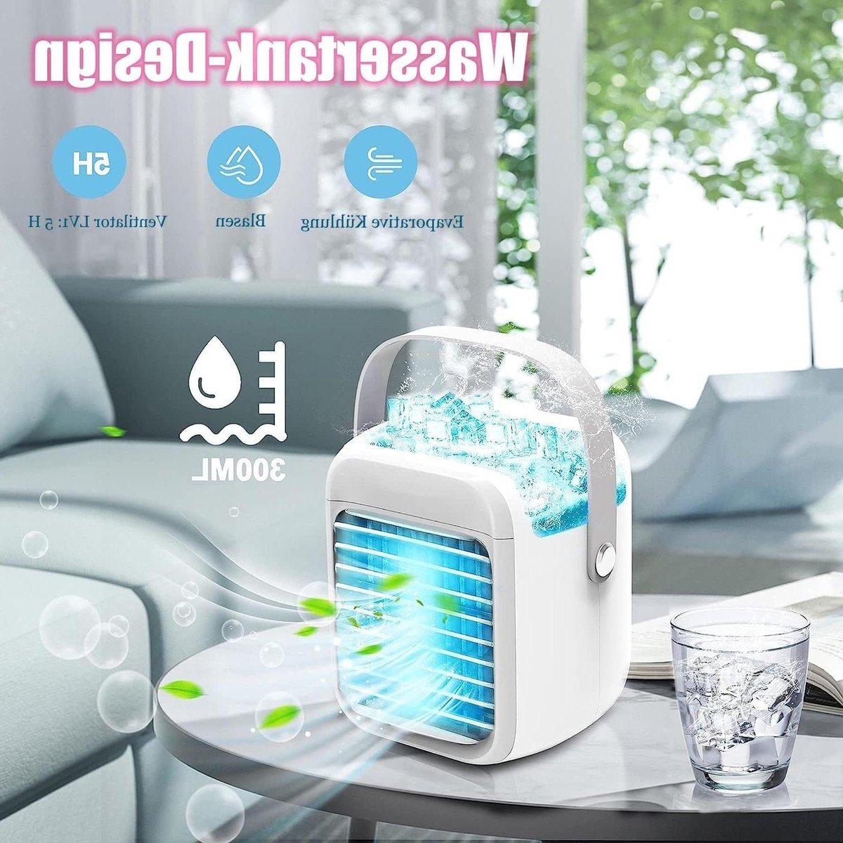 Mobiele airconditioning 3-in-1 mini-ventilator stil 3 snelheden 7 kleuren nachtlampje instelbare windrichting ventilator met sproeien Luchtkoeler