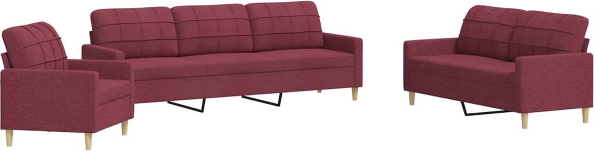 vidaXL - 3-delige - Loungeset - stof - wijnrood