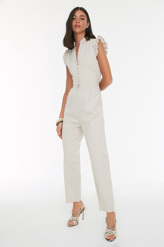 Trendyol Zwarte Geplooide En Geknoopte Lange Geweven Jumpsuit Twoss22Tu0253