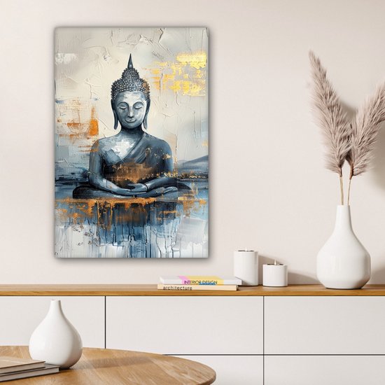 Peinture sur toile 40x60 cm - Décoration murale Bouddha - Or - Abstrait - Moderne - Décoration murale murale salon - Décoration chambre - Accessoires de chambre - Peintures