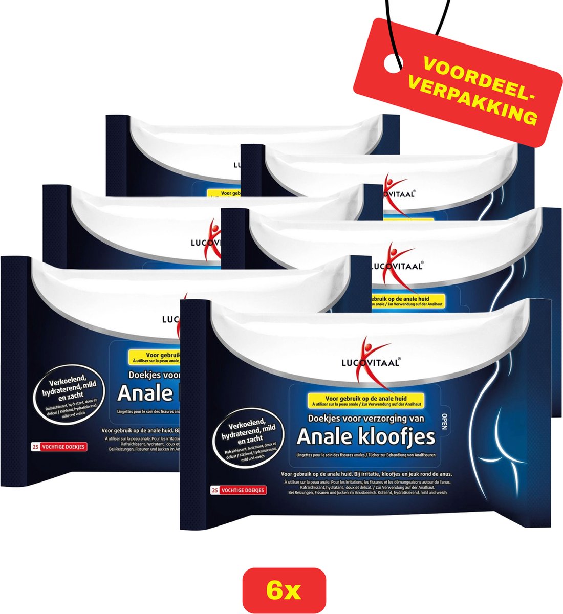 Goedkoopste 6X Lucovitaal Anale Kloofjes Doekjes - 6x 25 stuks - Voordeelverpakking!
