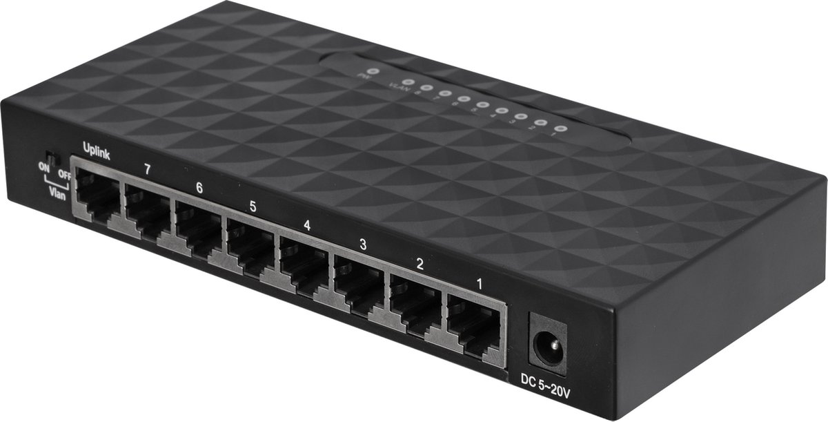 Q-Link netwerk switch 8-poorts 1000 Mbps 230V zwart