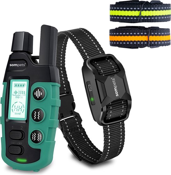 Sompets® - Anti Blafband met Afstandsbediening 3-in-1 - Voor Kleine en Grote Honden - Anti Blaf Apparaat - Zonder Schok - Opvoedingshalsband - Oplaadbaar - Vibratie en Audio - Waterdicht - Incl. E-book & 2 Extra Halsbanden - Groen