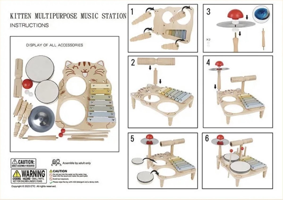 Muziekinstrumenten - Kat Muziekinstrument - Kinder Drumstel - 4 in 1 Drumstel - Educatief - Houten - Montessori Muziekinstrument — afbeelding 4
