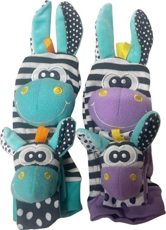 Baby Rammelaar Sokjes en Rammelaar Armbanden - 4-delig rammelaar set - Zebra's - KELERINO.