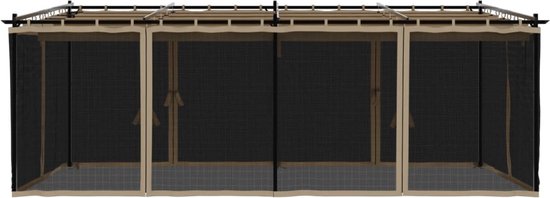 Gazebo avec parois latérales grillagées 6x3 m acier taupe