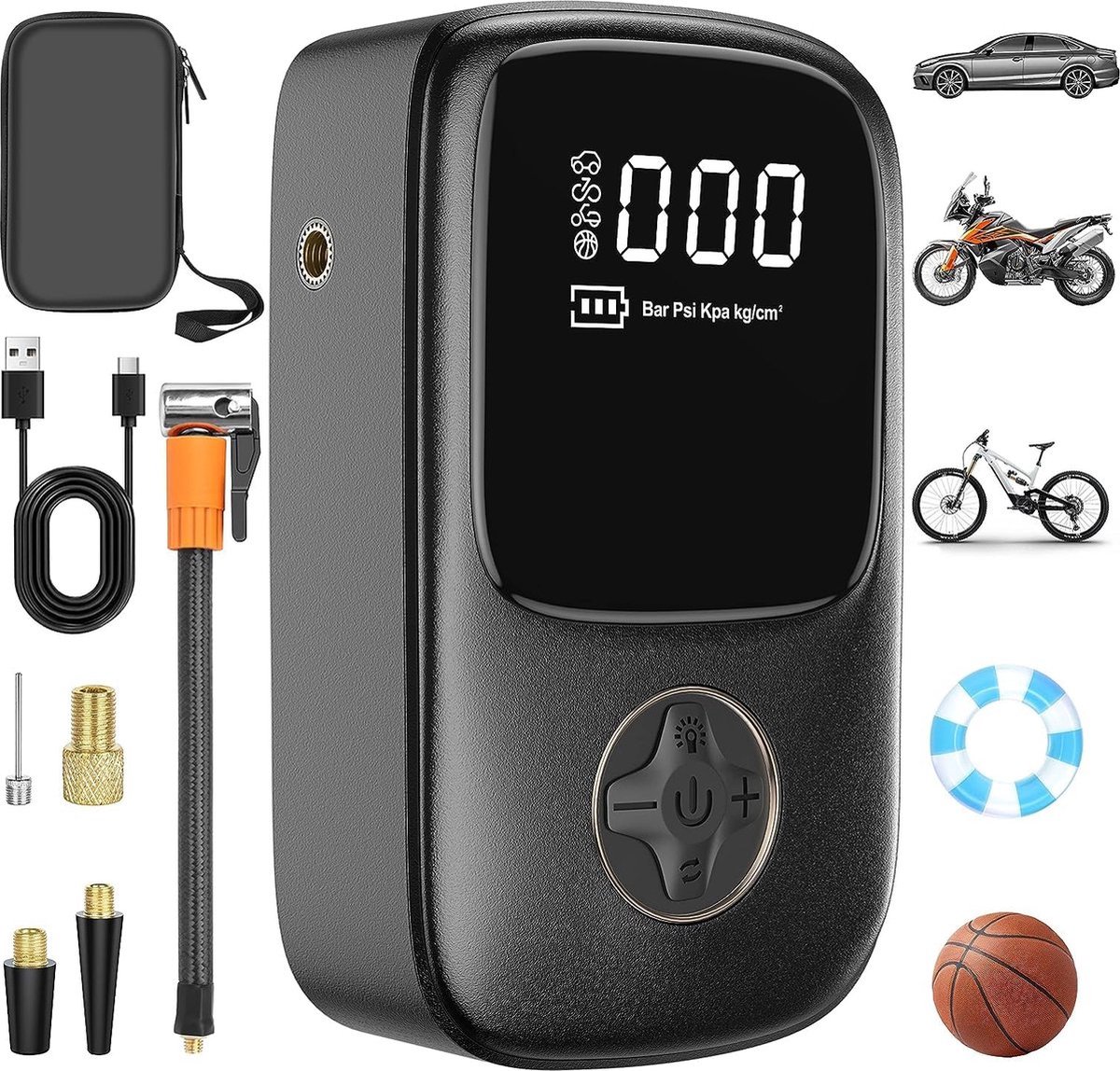 ShopHaven Elektrische Luchtpomp Draagbare Luchtcompressor Bandeninflator met LED-verlichting Compressor voor Auto Fiets en Motorfiets