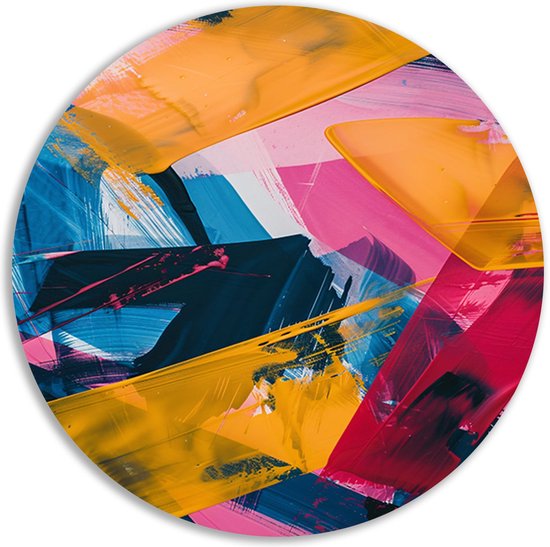 Verf wanddecoratie rond - Kunst wandschalen - Wandcirkel Penseelstreken - Landelijke schilderijen - Forex schilderij - Schilderijen & posters muurcirkel forex 50x50 cm