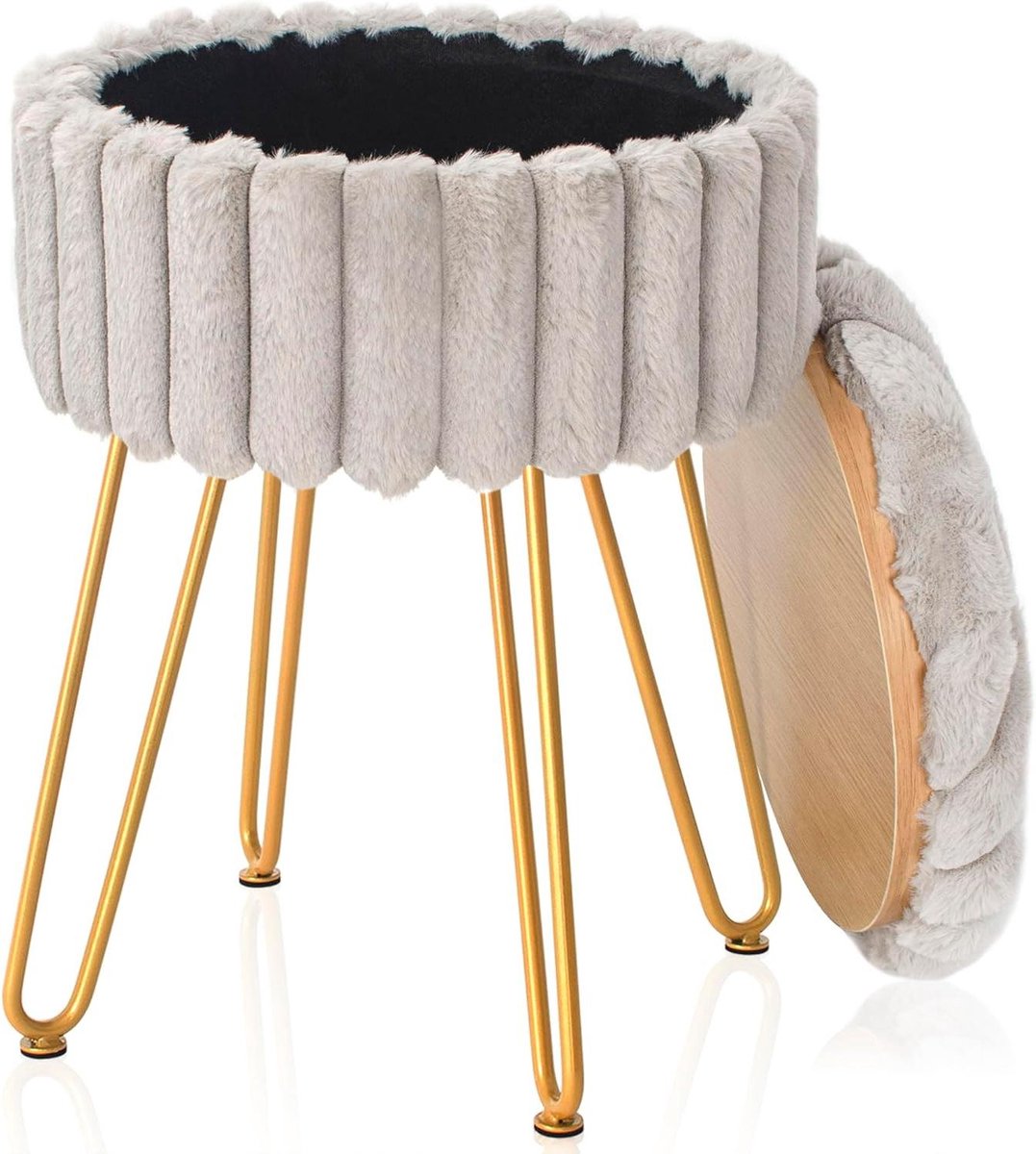 Zachte fluwelen voetensteun kruk - grijs/ronde make-up-ijdelheid poef bijzettafel