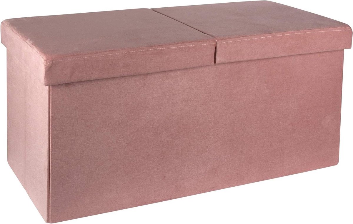 Opvouwbare voetenbank van fluweel roze - Grote opbergdoos - Afmetingen 76 x 38 x 38 cm