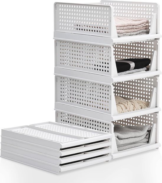 FINEW Koelkastorganizer, set van 12 (4 klein, 4 medium, 4 groot), stapelbare koelkastcontainer, doorzichtige opbergdoos voor keuken, eetkamer, kasten, spoelbakken, badkamer, BPA-vrij