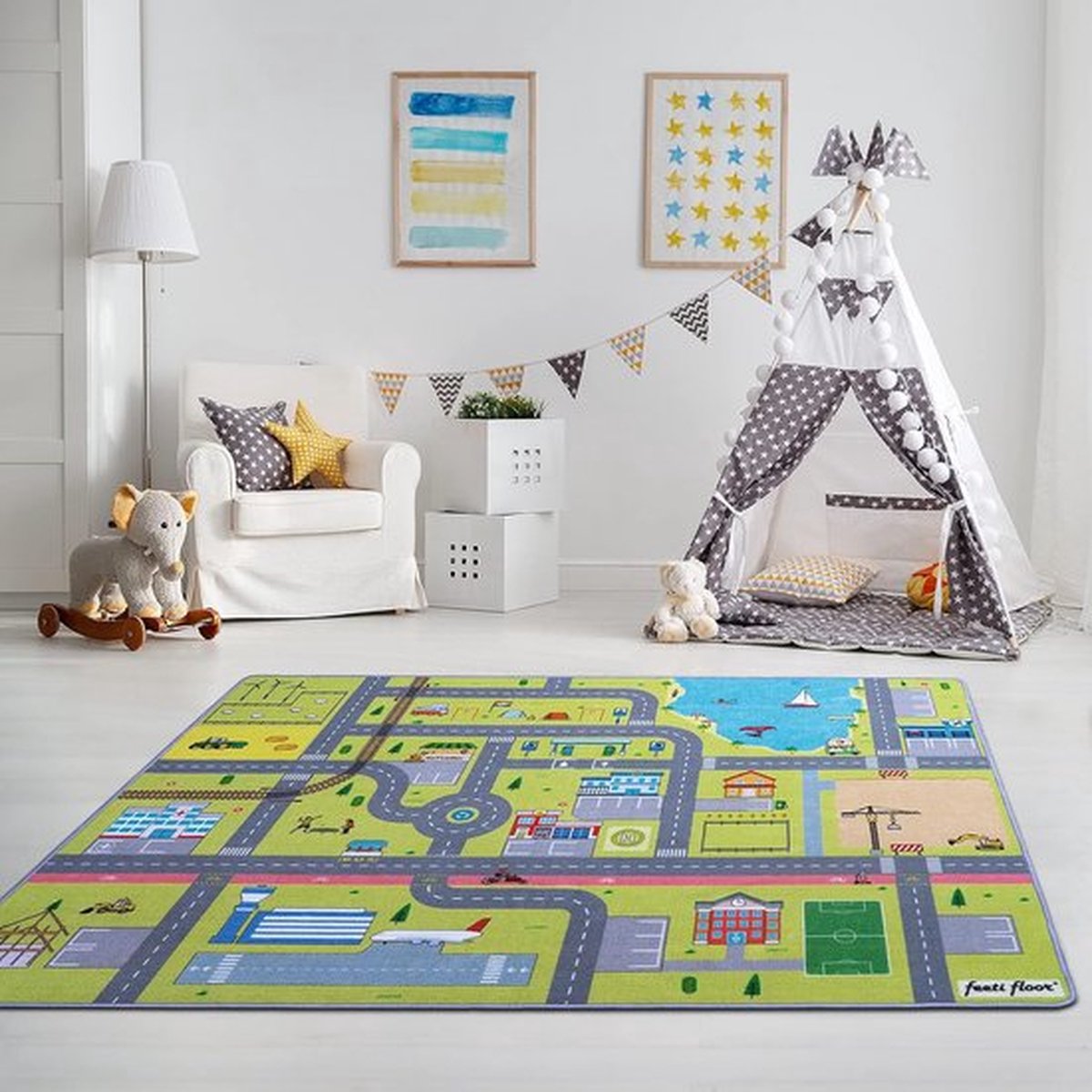 Modern kindertapijt straat Ökotex 100 gecertificeerd geurloos antislip hoogwaardig tapijt voor kinderkamer kindertapijt autotapijt (kleurrijk 1 0 x