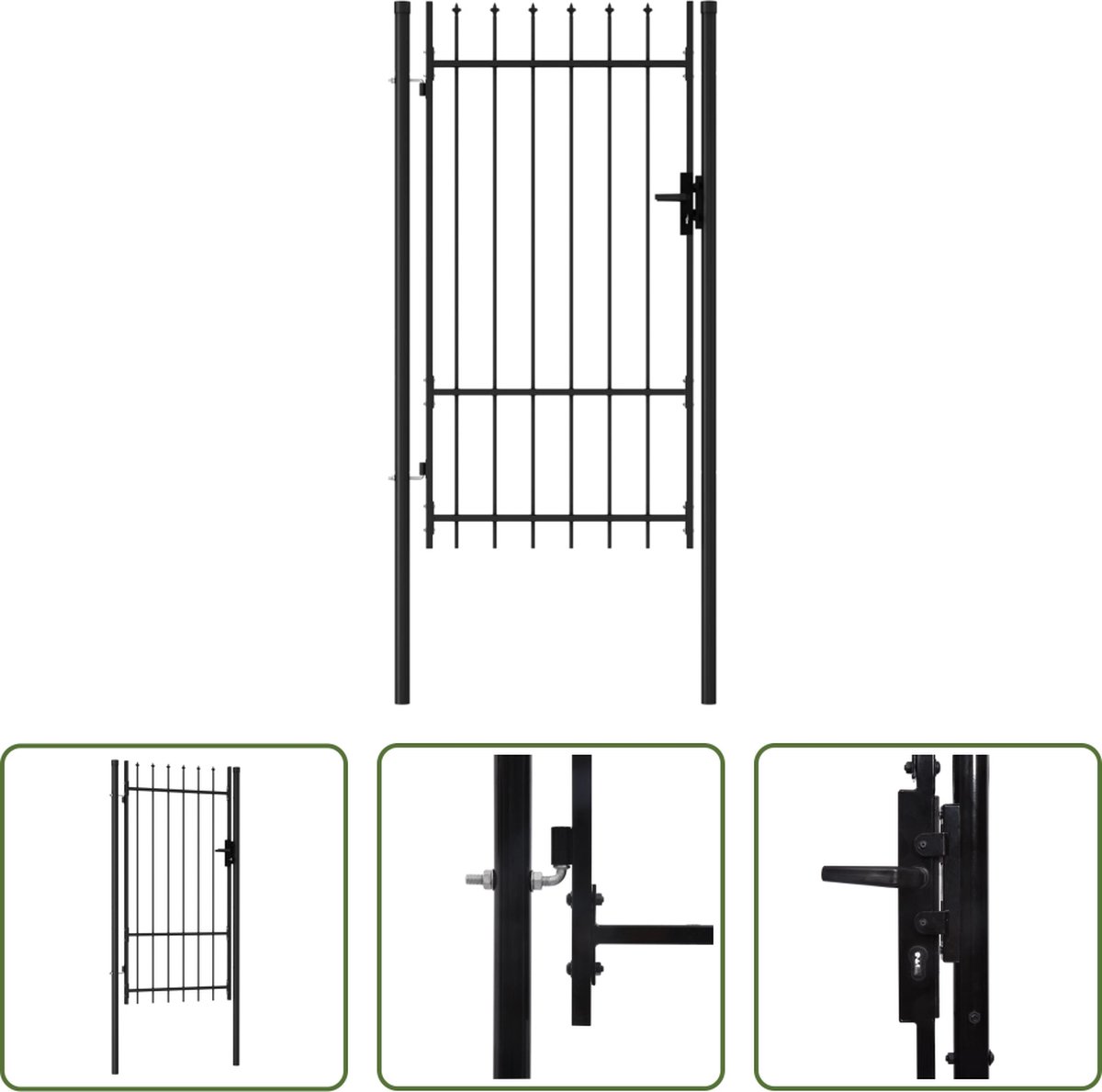 The Living Store Tuinpoort Stalen omheining 100x225cm Zwart